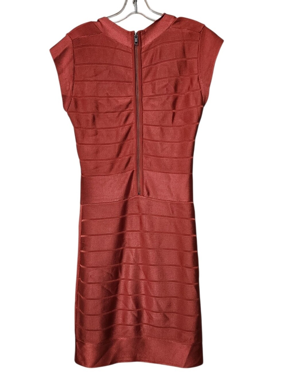 French Connection Miami Spotlight Burnt Orange Bandage Mini Bodycon Dress Sz 14 - Picture 5 of 7